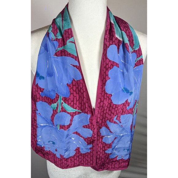 Vintage 70s Veresa By Vera Magenta And Periwinkle Floral Scarf - Picture 5 of 6